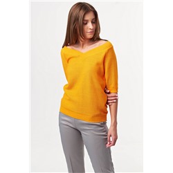 Пуловер вязаный короткий с в v-вырезом желтый