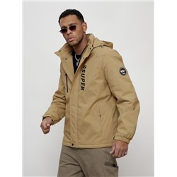 Куртка спортивная мужская весенняя с капюшоном бежевого цвета 88026B