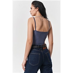 Боди из трикотажа в рубчик с люрексом мерцающий синий