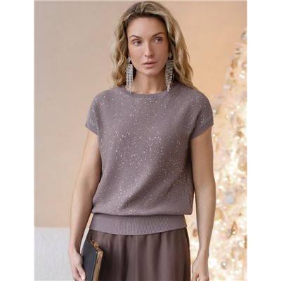 Джемпер с цельнокроенным коротким рукавом из хлопковой пряжи с пайетками.