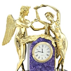 Часы интерьерные из камня чароит "Амур и Психея" 200*125*285мм