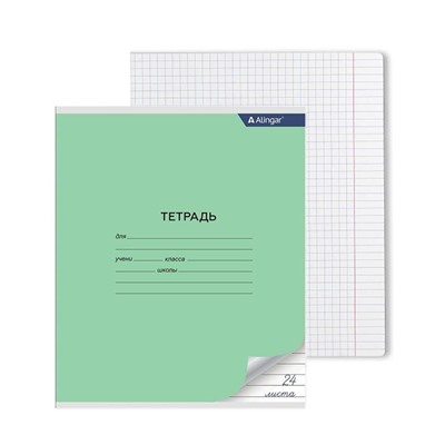 Тетрадь 24 л клетка белые листы (тверд.облож.) Alingar Зеленая (вып.по 2шт.)  AL7232 (т)