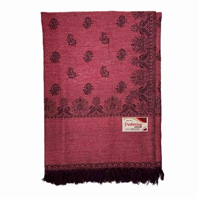 PASHMINA SHAWLS, Тёплый палантин с бахромой, цвет БОРДОВЫЙ (размер 200 см. х 100 см.), 1 шт.