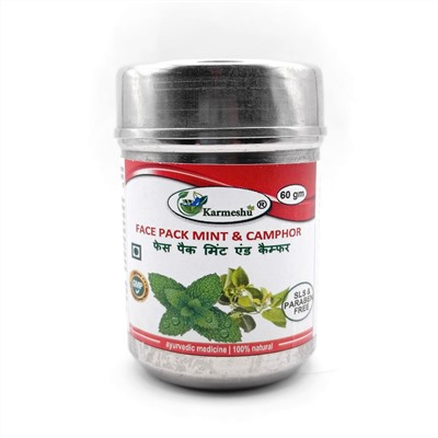 Face Pack MINT & CAMPHOR, SLS & Paraben Free, Karmeshu (Успокаивающая маска для лица МЯТА И КАМФОРА, БЕЗ Сульфатов и Парабенов, Кармешу), 60 г.