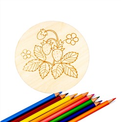 Дощечка с рисунком для выжигания «Земляника» (круг 130 мм, конверт А5)