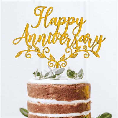 Топпер акриловый «Happy Anniversary» (золото)