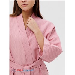 Вафельный халат Кимоно унисекс "Ромбы" пудрово-розовый В-12 (102)