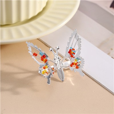 Движущаяся заколка-бабочка из 90-х на пружинке с бисером, 1 штука