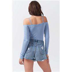 Боди трикотажное с длинным рукавом голубое