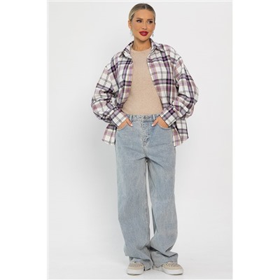 Рубашка оверсайз Дарика (бело-сиреневая) Б14253-30М