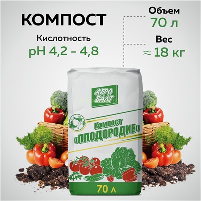 Компост Плодородие 70л Агробалт