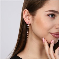 Серьги висячие позолота с фианитами, коллкеция "Дубай", цвет камня: прозрачный, арт. 847.697