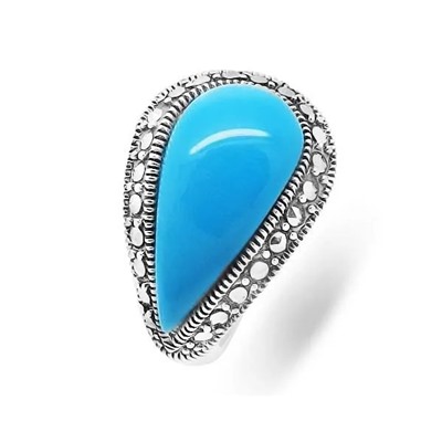 Кольцо из серебра бирюза пресс., марказит, SL-AGA20