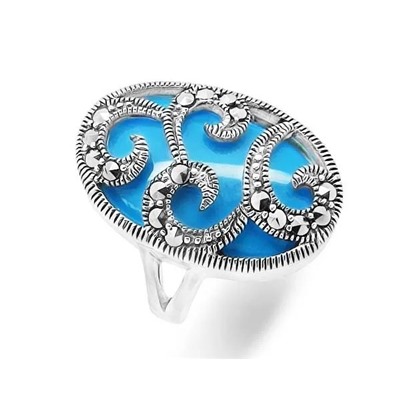 Кольцо из серебра бирюза пресс., марказит, SL-AGA11