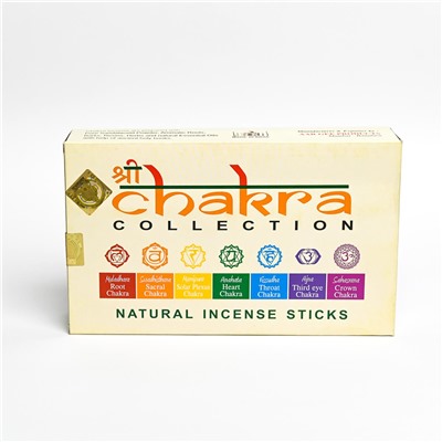 Natural Incense Sticks CHAKRA COLLECTION 7 CHAKRAS (НАБОР натуральных благовоний КОЛЛЕКЦИЯ ШРИ ЧАКРА), упаковка 7 шт.
