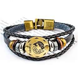 Кожаный браслет с застёжкой Знаки Зодиака PISCES - РЫБЫ (кож. зам., длина 21 см.), 1 шт.