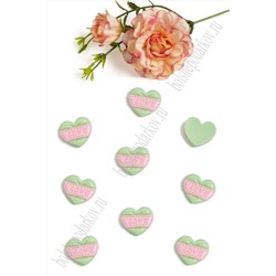 Кабошон "Сердечко LOVE" (50 шт) SF-5709, мятный/светло-розовый