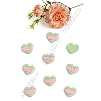 Кабошон "Сердечко LOVE" (50 шт) SF-5709, мятный/светло-розовый