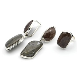Кольцо и Серьги  С925 с сапфиром, размер 18, 33,9г