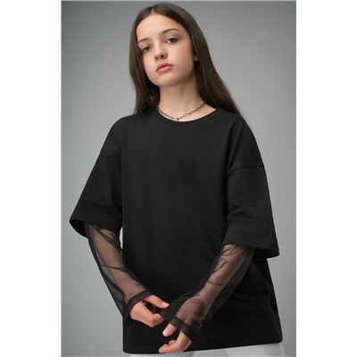 Лонгслив для девочки оверсайз с двойным рукавом Happyfox