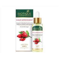 CLEAR IMPROVEMENT, Vitamin C & Rosehip & Treatment Oil, Biotique (ЗАМЕТНОЕ УЛУЧШЕНИЕ, Восстанавливающее МАСЛО ДЛЯ ЛИЦА с Витамином Е и Шиповником, Биотик), 30 мл.