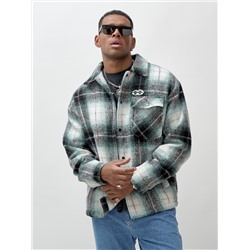 Куртка рубашка шерстяная в клетку мужская демисезонная зеленого цвета 58592Z