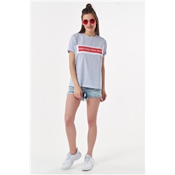 Футболка базовая трикотажная оверсайз из хлопка в голубую полоску на белом