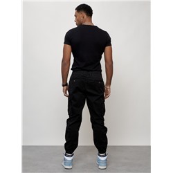 Джинсы карго мужские с накладными карманами черного цвета 2427Ch