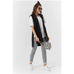 Жилет удлиненный прямой с разрезами по бокам из костюмной ткани черный