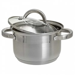 Кастрюля 2,2 л, 16 см, из нержавеющей стали со стеклянной крышкой BE-110/2