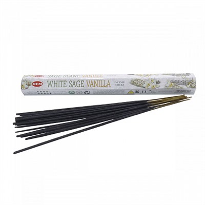 Hem Incense Sticks WHITE SAGE VANILLA (Благовония БЕЛЫЙ ШАЛФЕЙ ВАНИЛЬ, Хем), уп. 20 палочек.