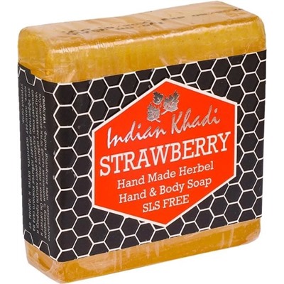 STRAWBERRY Hand Made Herbal Hand & Body Soap, Indian Khadi (ЗЕМЛЯНИКА травяное мыло ручной работы, Индиан Кхади), 100 г.