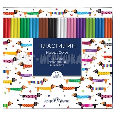 Пластилин воск. 12 цв. 250 гр Happycolor в ассортименте Bruno Visconti 34-0009/1, 34-0009/1