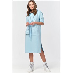 Платье-худи с коротким рукавом из футера небесное
