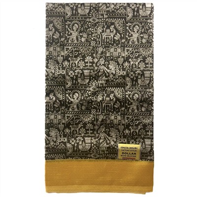 Сари ISHITA HOUSE, Dollar, с печатным принтом СБОР УРОЖАЯ, с ЖЕЛТОЙ каймой (Size: Onesize, с отрезом для блузы), 1 шт.