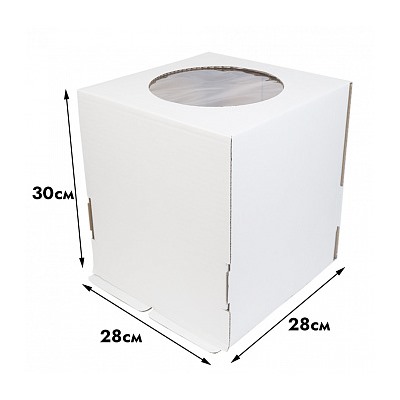 Коробка для торта 28*28*30 см, круглое ОКНО (самолет) New
