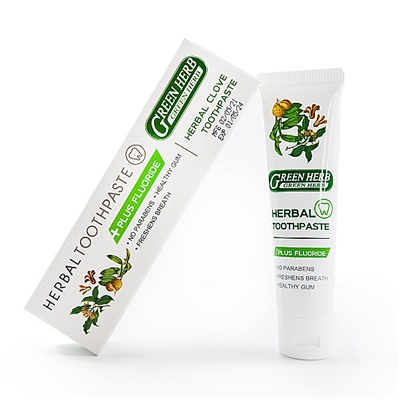HERBAL CLOVE Toothpaste +PLUS FLUORIDE, Green Herb (Растительная зубная паста С ГВОЗДИКОЙ, +ПЛЮС ФТОРИД), тюбик, 30 г.