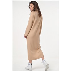 Платье длинное трикотажное в рубчик с горлом бежевое