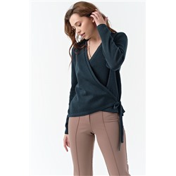 Кардиган вязаный короткий с запахом кедровый