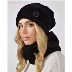 Ангора диагональ с норкой Комплект флис (колпак+снуд) (56-58)