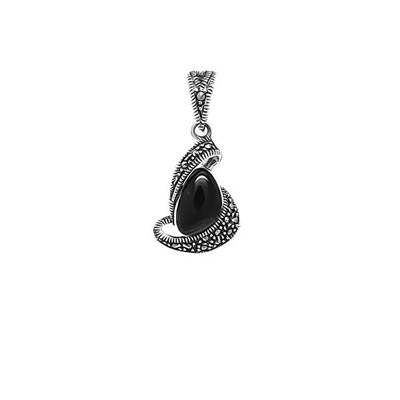 Подвеска из серебра марказит, оникс, SL-AGA82
