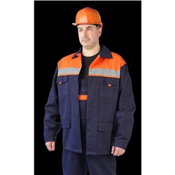 Костюм мужской с СОП "Спецовка" летний с п/к синий с оранжевым, тк. Саржа 100%хлопок