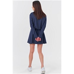Платье повседневное короткое с кулиской на талии синее