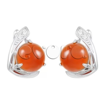 Серьги из серебра сердолик, МЦВ360