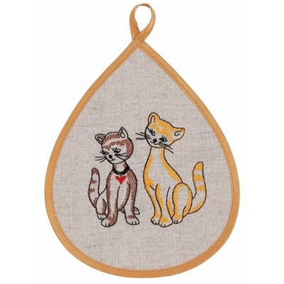 Комплект прихваток с вышивкой "Кошки" лен 100%