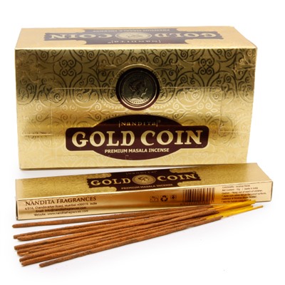 GOLD COIN Premium Masala Incense, Nandita (ЗОЛОТАЯ МОНЕТА премиум благовония палочки, Нандита), 15 г.