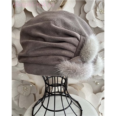 Валента замша мех.норка Берет женский флис (56-58)