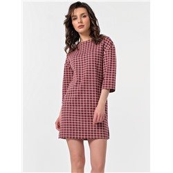 Платье трикотажное короткое в клетку на бордовом