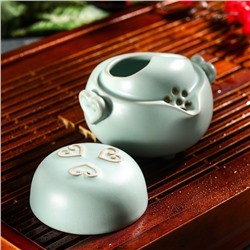 Набор для чайной церемонии керамический «Тясицу», 2 предмета: чайник 10,5×10,5×9 см, чашка, цвет голубой