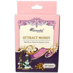 ATTRACT MONEY Backflow Natural Masala Cone, Aromatika (ПРИВЛЕЧЕНИЕ ДЕНЕГ стелющийся дым, Ароматика), 10 конусов.